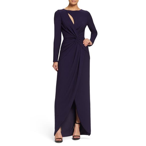 NWT DRESS THE POPULATION Naomi Sleeve Cut Out Drapey Maxi Dress Boysenberry XS - Picture 1 of 8